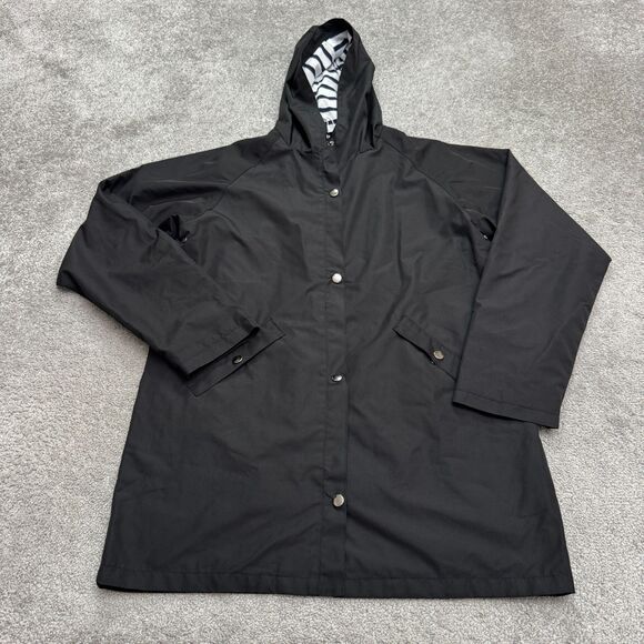 Wantdo Anorak Long Rain Coat Hoodie Jacket Womens Medium Black  Stripe Lined - Picture 1 of 14